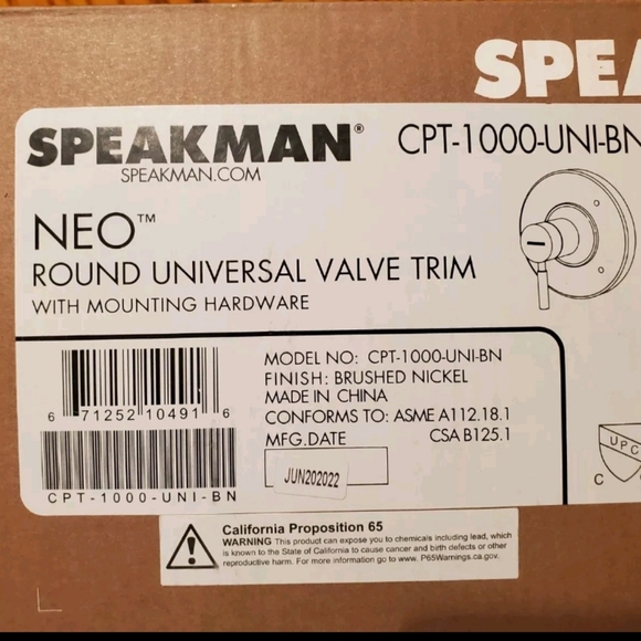 Speakman CPT-1000-UNI-BN Neo Universal Valve Trim Brushed Nickel Shower Handle - Picture 5 of 5